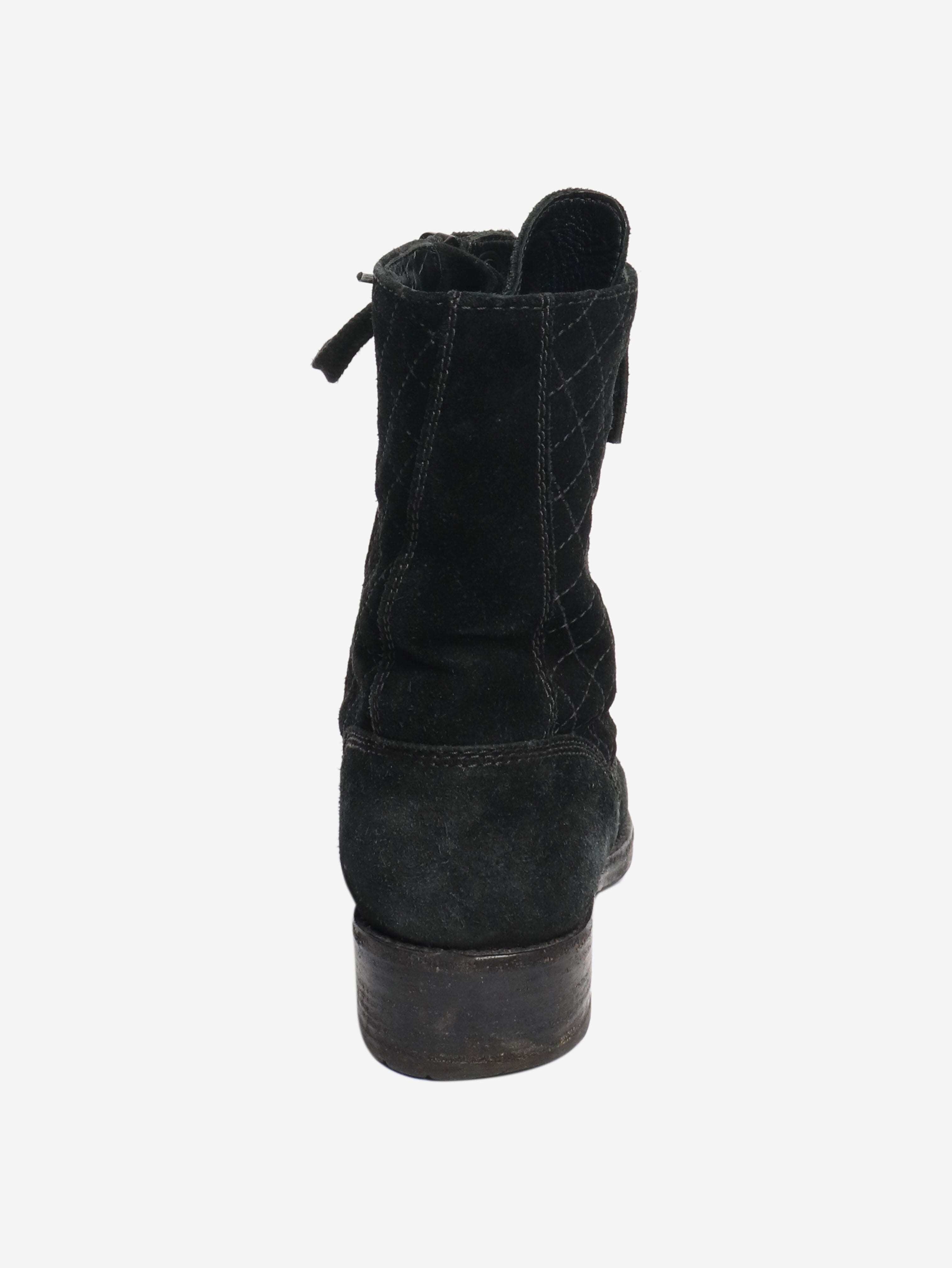 Black suede quilted combat boots - size EU 38.5 (UK 5.5) Boots Chanel 