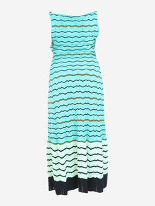 Missoni Turquoise sleeveless zig-zag midi dress - size UK 12