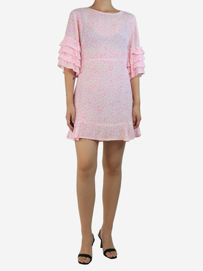 Pink daisy printed ruffled mini dress - size UK 8 Dresses Faithfull The Brand 