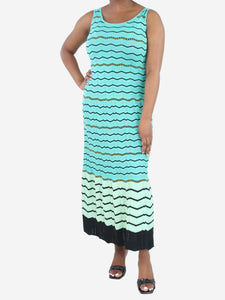 Missoni Turquoise sleeveless zig-zag midi dress - size UK 12