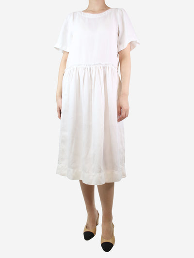 White frayed edge linen midi dress - size S Dresses Bamford 
