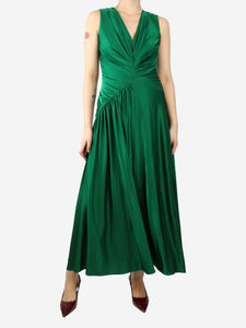 Max Mara Studio Green sleeveless satin maxi dress - size UK 10