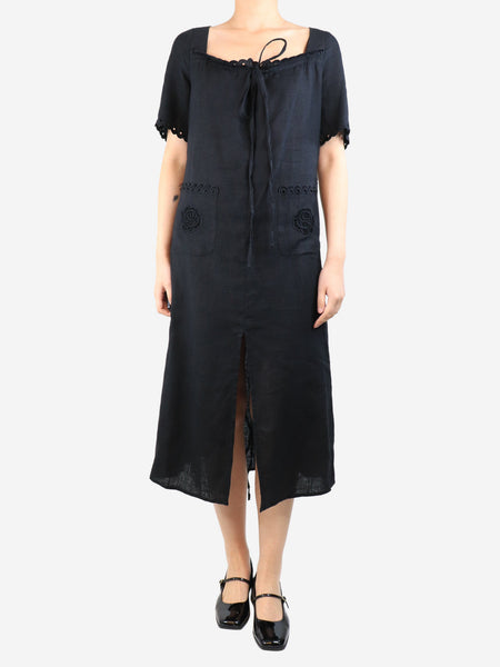 Black linen midi dress - size S product image
