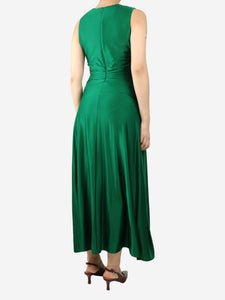 Max Mara Studio Green sleeveless satin maxi dress - size UK 10