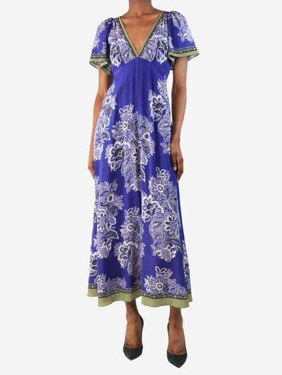 Purple silk floral printed midi dress - size UK 6 Dresses Etro 