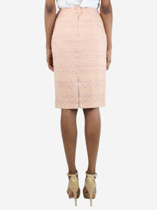 Chanel Peach and pink tweed knee-length pencil skirt - size UK 8