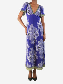 Purple silk floral printed midi dress - size UK 6 Dresses Etro 