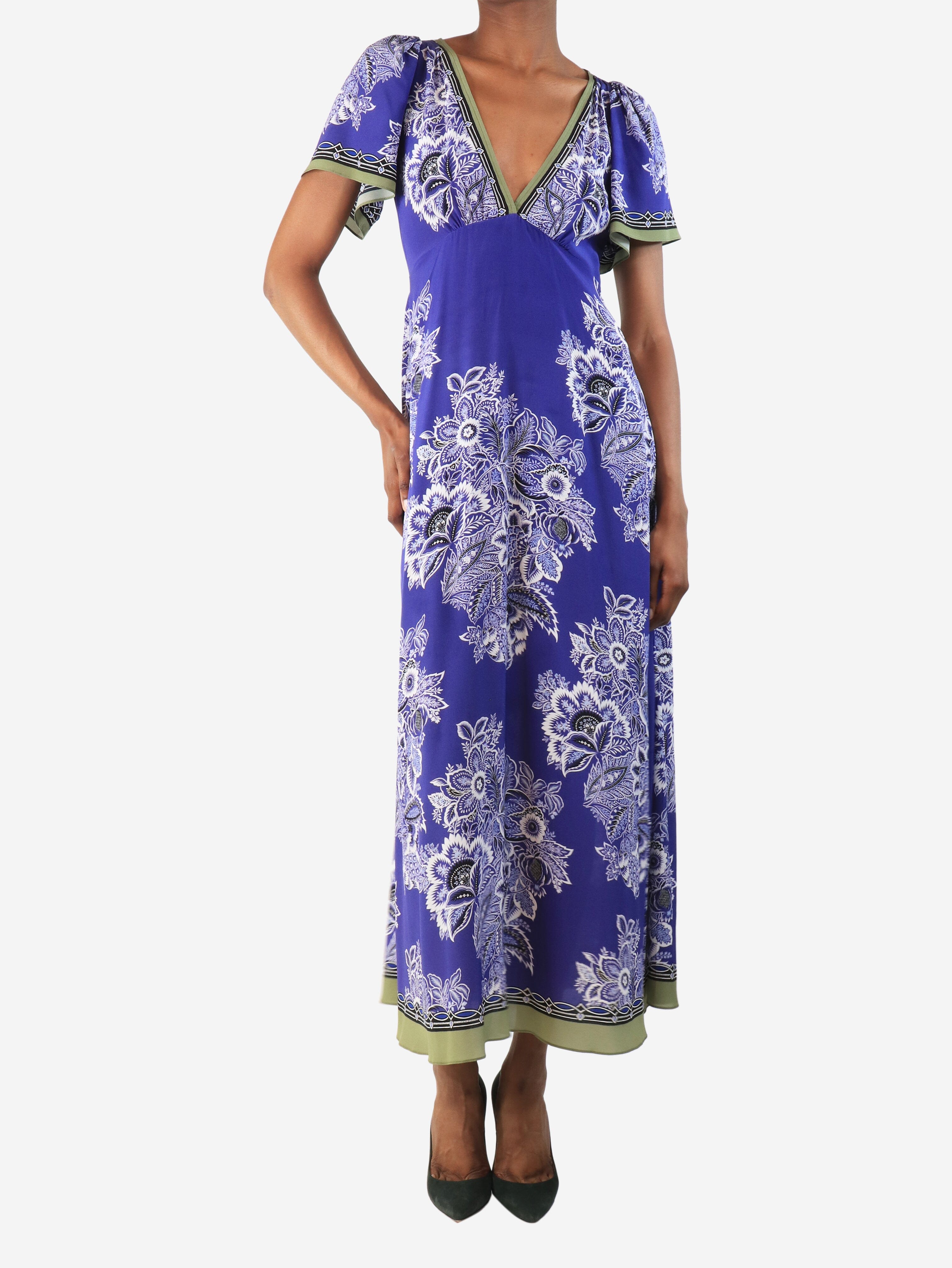 Purple silk floral printed midi dress - size UK 6 Dresses Etro 