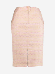 Chanel Peach and pink tweed knee-length pencil skirt - size UK 8