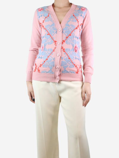 Pink floral jacquard cardigan - size XS Knitwear Barrie 