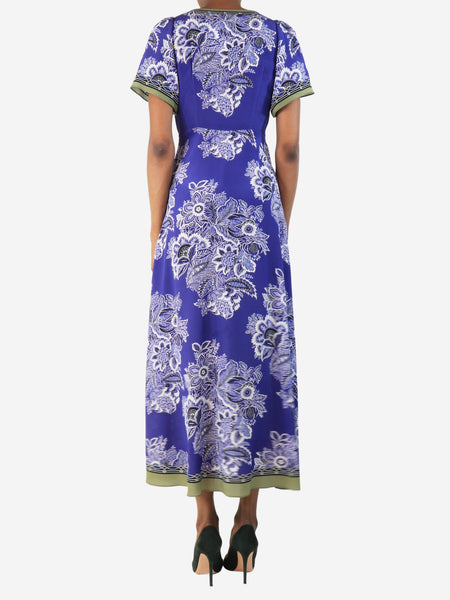 Purple silk floral printed midi dress - size UK 6 alternate image