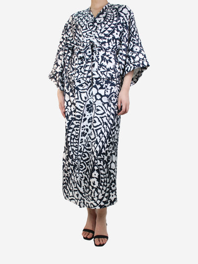 Navy blue and white silk printed robe - size S/M Coats & Jackets Eres 