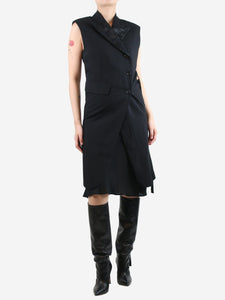 Ann Demeulemeester Black sleeveless floral jacquard belted coat - size UK 8