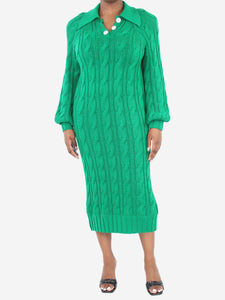 Rowen Rose Green wool cable-knit midi dress - size UK 12