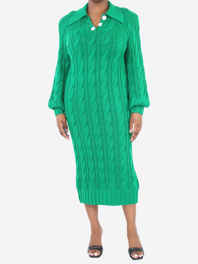 Green wool cable-knit midi dress - size UK 12 Knitwear Rowen Rose 