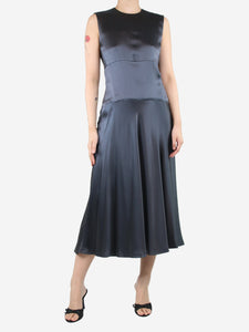 Calvin Klein Grey sleeveless cutout back silk midi dress - size UK 10