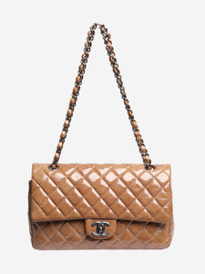 Chanel Caramel 2008 medium diamond-quilted patent lambskin Classic double flap shoulder bag