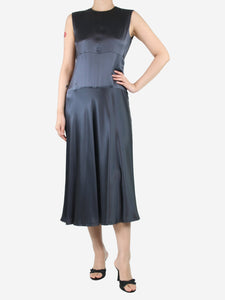 Calvin Klein Grey sleeveless cutout back silk midi dress - size UK 10