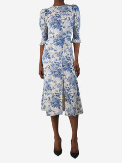 White and blue floral printed midi dress - size UK 4 Dresses Reformation 