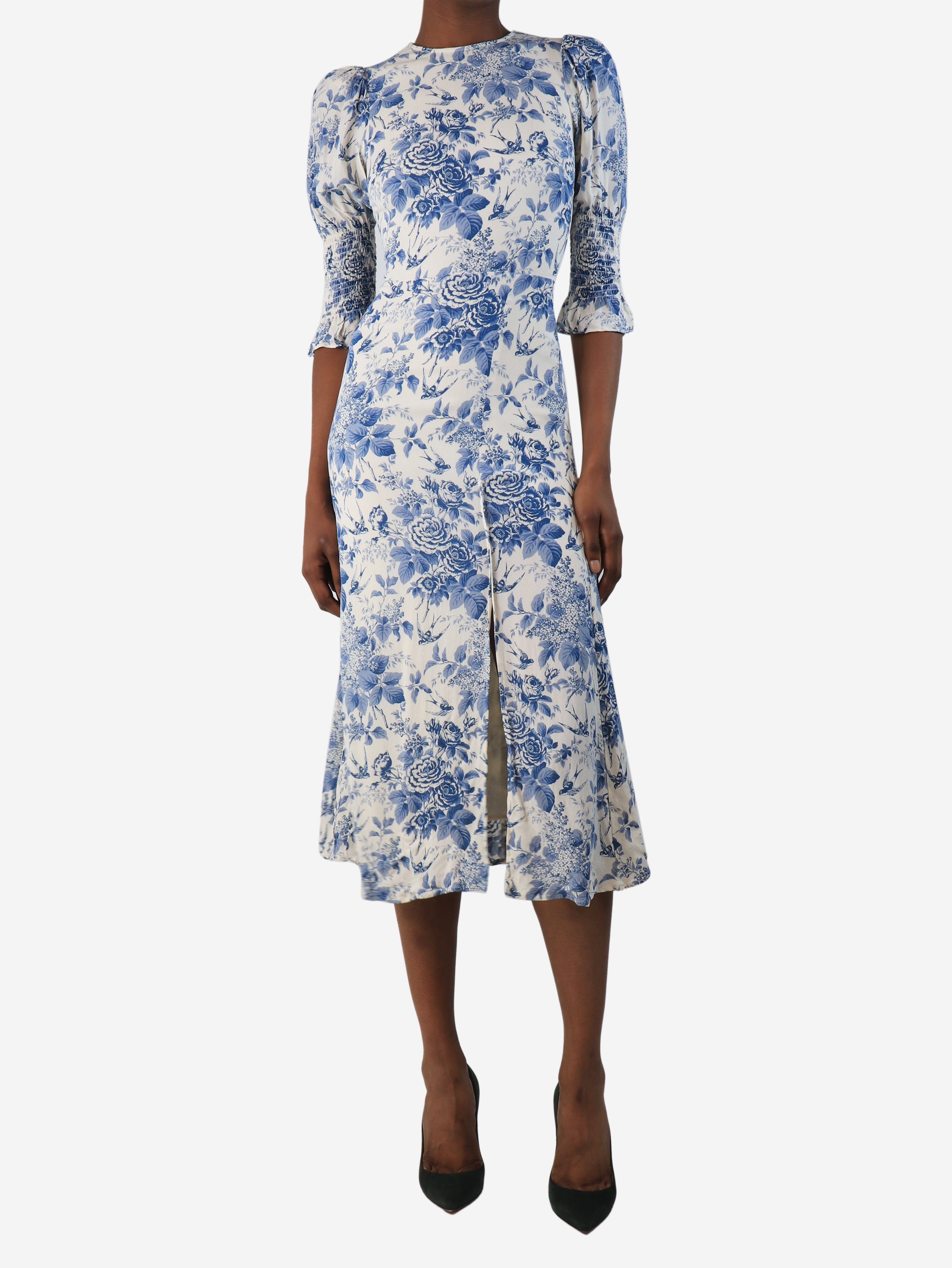 White and blue floral printed midi dress - size UK 4 Dresses Reformation 