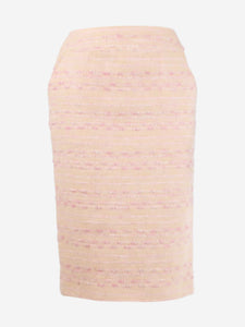 Chanel Peach and pink tweed knee-length pencil skirt - size UK 8