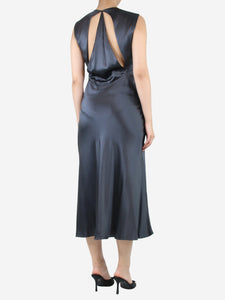 Calvin Klein Grey sleeveless cutout back silk midi dress - size UK 10