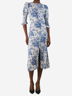 White and blue floral printed midi dress - size UK 4 Dresses Reformation 