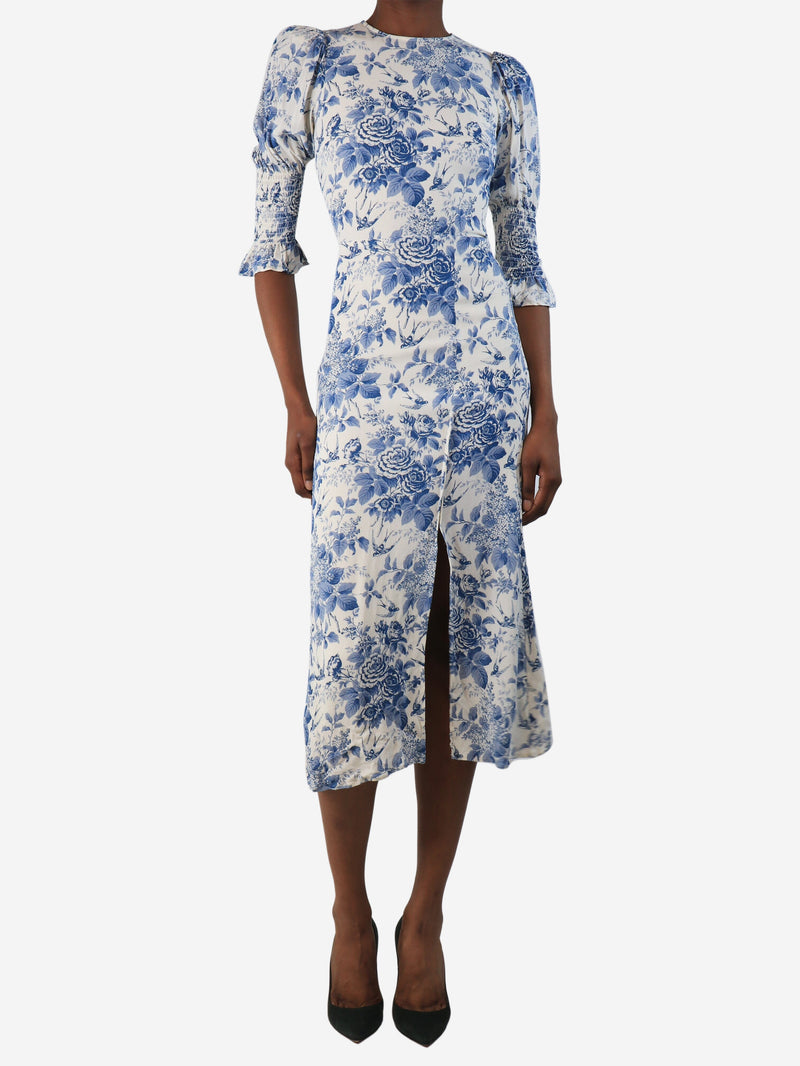 White and blue floral printed midi dress - size UK 4 Dresses Reformation 