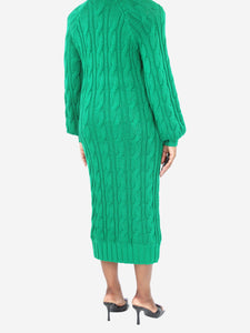 Rowen Rose Green wool cable-knit midi dress - size UK 12