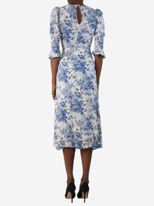 Reformation White and blue floral printed midi dress - size UK 4