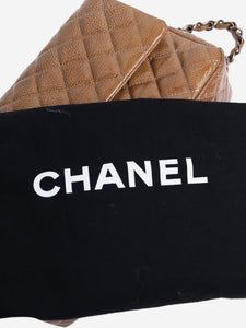 Chanel Caramel 2008 medium diamond-quilted patent lambskin Classic double flap shoulder bag