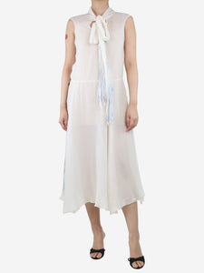 Bamford Cream sleeveless printed neck-tie midi dress - size UK 14