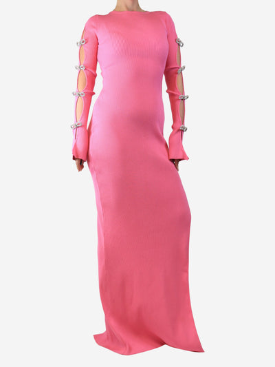 Pink ribbed cutout diamante-bow maxi dress - size S Dresses Mach & Mach 