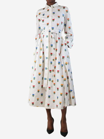 White floral embroidered midi shirt dress - size UK 6 Dresses Carolina Herrera 