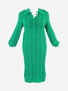 Rowen Rose Green wool cable-knit midi dress - size UK 12