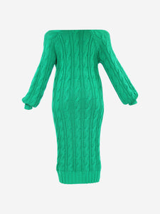 Rowen Rose Green wool cable-knit midi dress - size UK 12