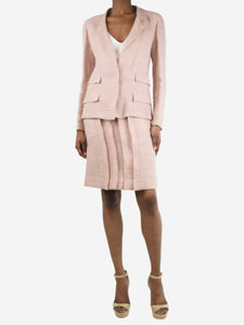 Chanel Pink tweed pleated skirt and blazer set - size UK 8