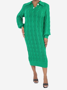 Rowen Rose Green wool cable-knit midi dress - size UK 12