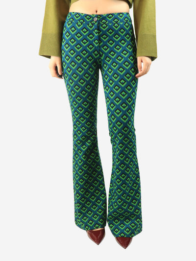 Green geometric patterned trousers - size UK 8 Trousers Diane Von Furstenberg 