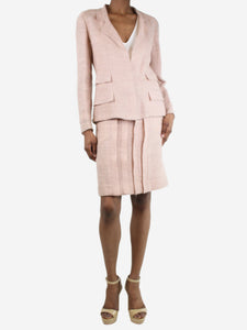 Chanel Pink tweed pleated skirt and blazer set - size UK 8