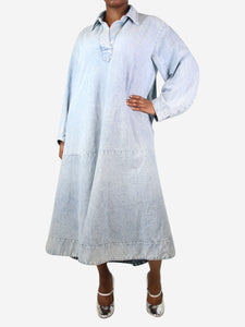 Khaite Blue Franka paneled denim maxi dress - size L