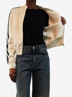 Ivory sequin-trim knit jacket - size UK 8