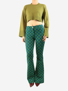 Green geometric patterned trousers - size UK 8 Trousers Diane Von Furstenberg 