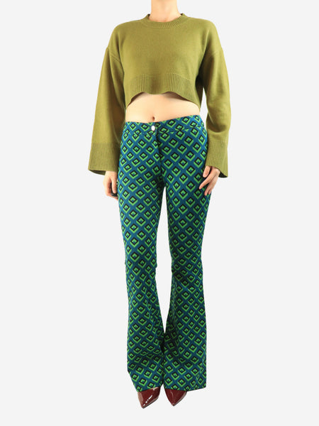 Green geometric patterned trousers - size UK 8 alternate image