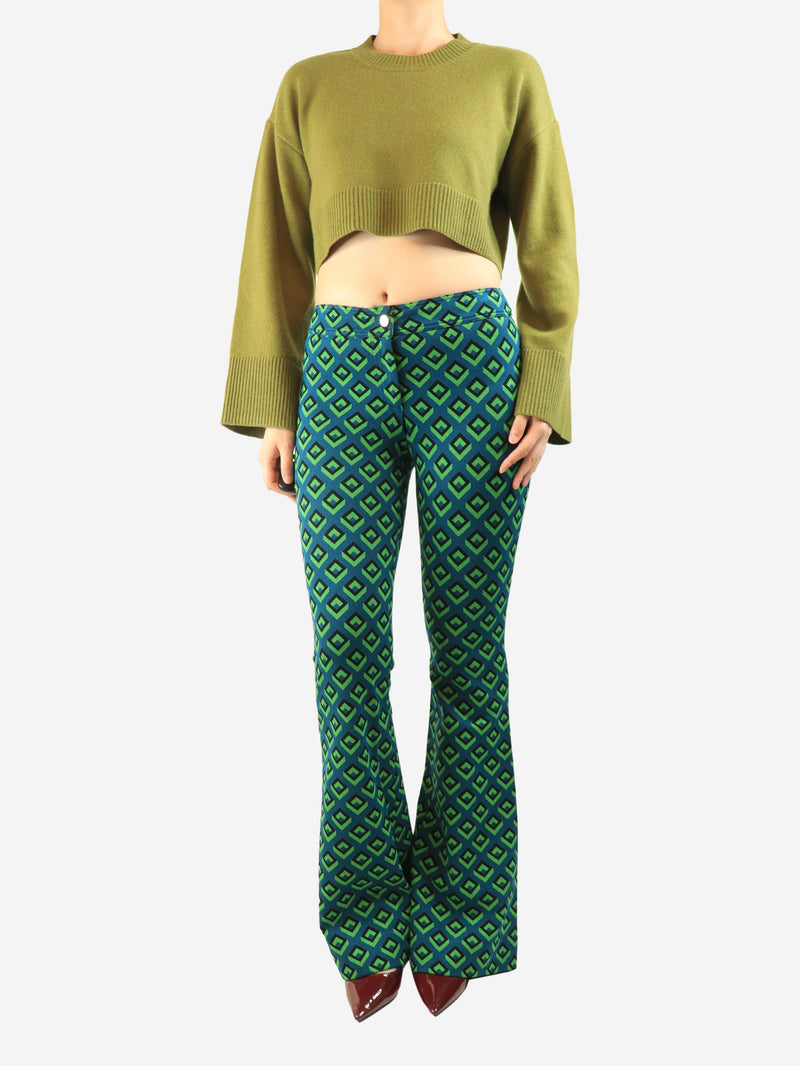 Green geometric patterned trousers - size UK 8 Trousers Diane Von Furstenberg 