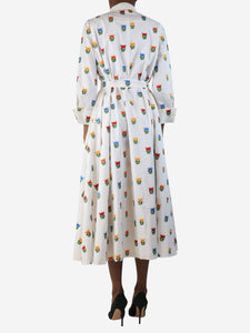Carolina Herrera White floral embroidered midi shirt dress - size UK 6
