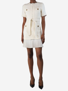 Sandro Cream boucle belted mini dress - size UK 6