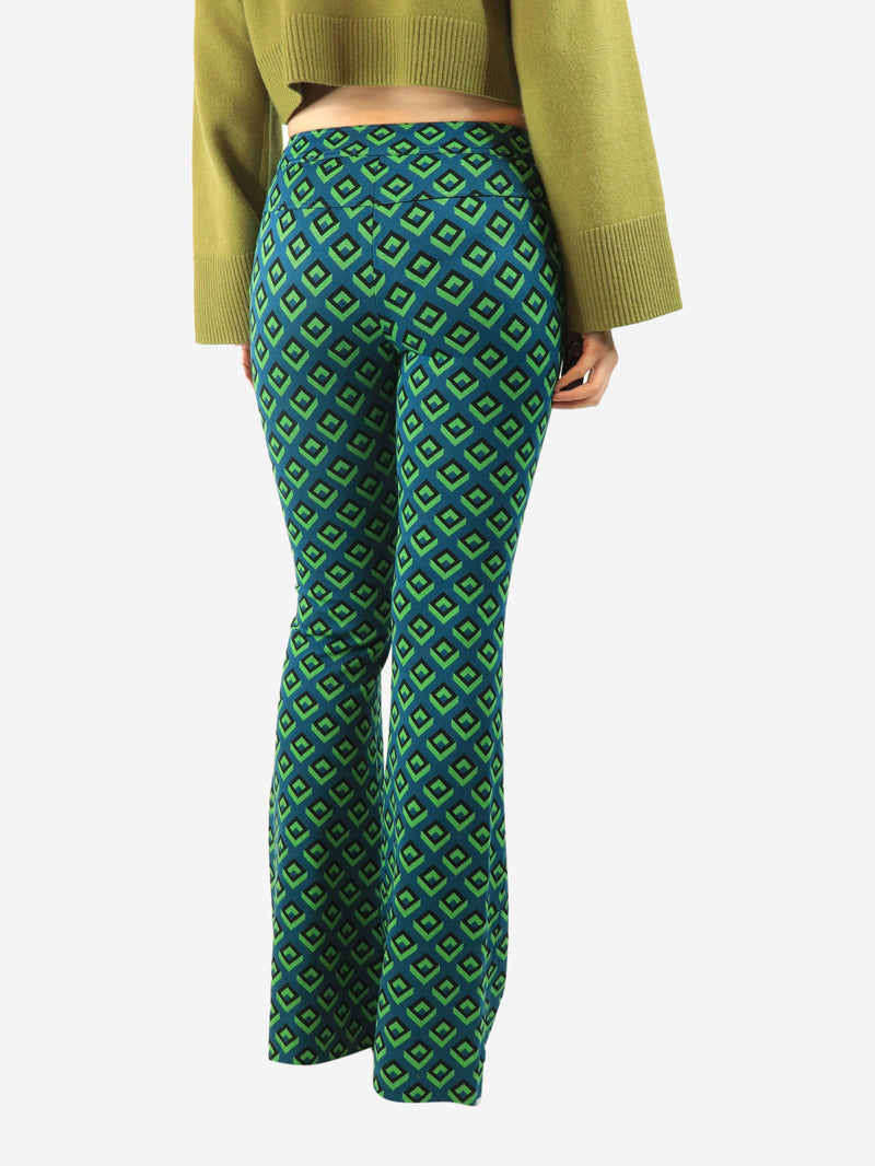 Green geometric patterned trousers - size UK 8 Trousers Diane Von Furstenberg 