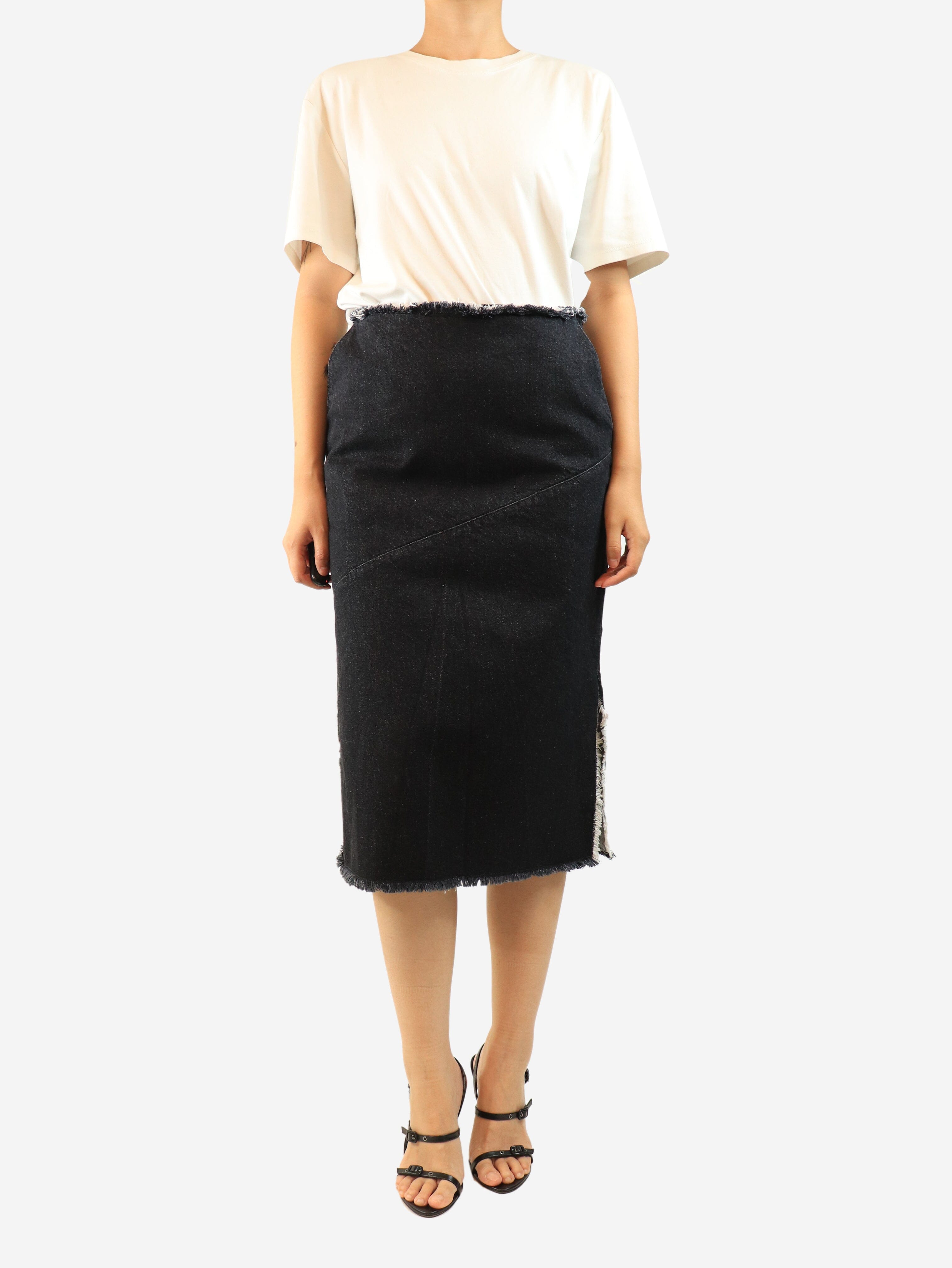 Black frayed denim midi skirt - size UK 10 Skirts Issue Twelve 