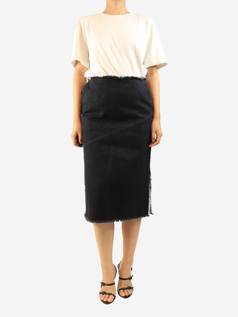 Black frayed denim midi skirt - size UK 10 Skirts Issue Twelve 